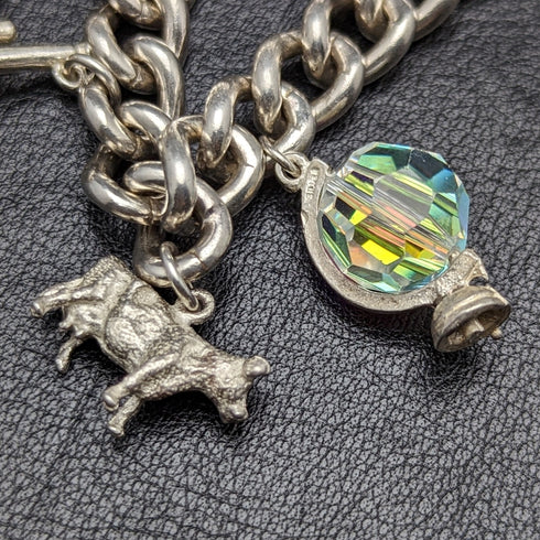 British vintage sterling silver charm bracelet 71g